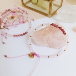 Bransoletka z kamieniami MIŁOŚĆ - RÓWNOWAGA - KOMUNIKACJA - różowy kwarc i rodonit